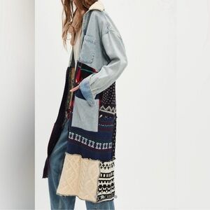 Tricia Fix/Free People Long Denim Jacket Knit Patchwork NWT
